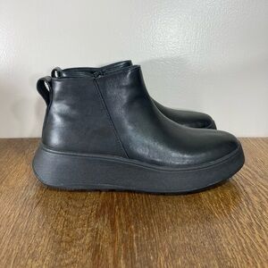 New FitFlop F-Mode Leather Platform Zip Ankle Boot Women’s Size 8.5 Black